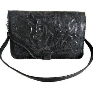 Vintage leather tooled shoulder bag purse